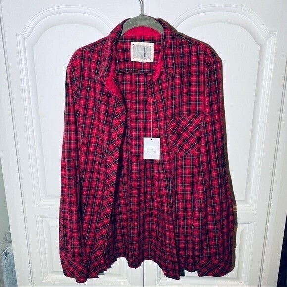 NWT, Victoria’s Secret Plaid‎ Pajama Top w/Long Sleeves, Size XL, Red* - Picture 1 of 6